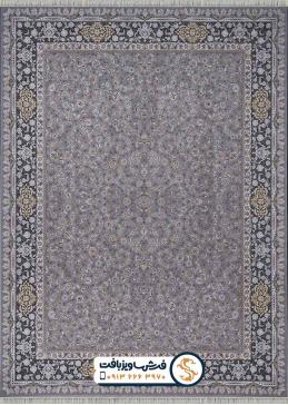 فرش 1500 شانه طرح افشان اسلیمی گل برجسته با گل های شاه عباسی زمینه نقره ای